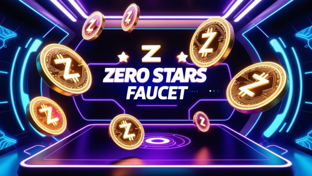 A user-friendly interface of Zero Stars Faucet showcasing various cryptocurrency earning methods, including faucets, shortlinks, achievements, offerwalls, PTC ads, and mining, with a Zero Coin wallet address input field.